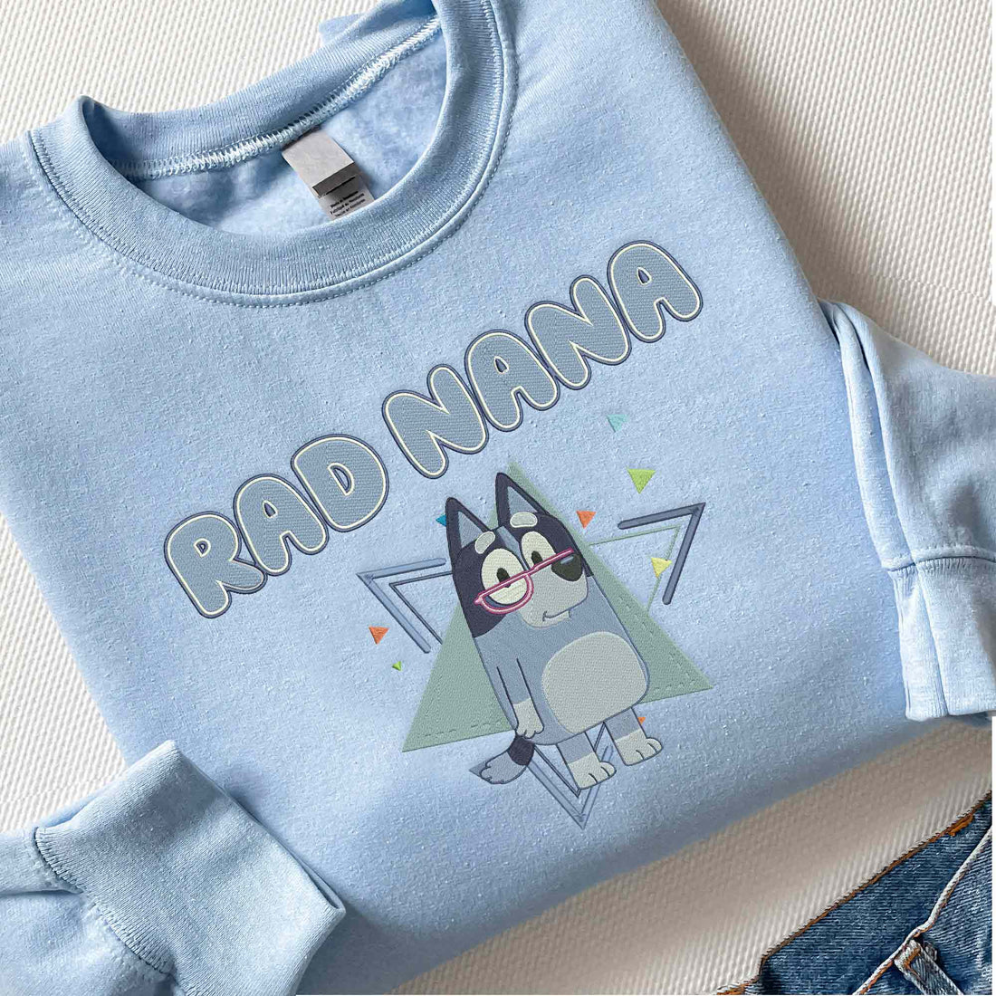 Blue Dog Cartoon Embroidery  Sweatshirt, Custom Kids Name on Sleeve Sweatshirt B_M57