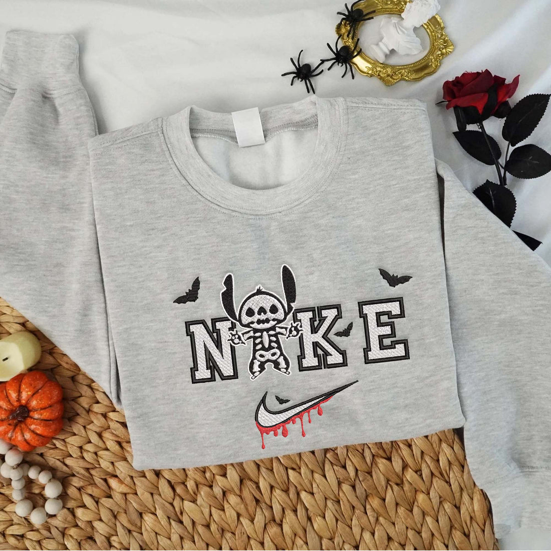 N Cartoon Skeleton Character Halloween Embroidery Sweatshirt, Halloween Embroidery Sweatshirt HLW_M804