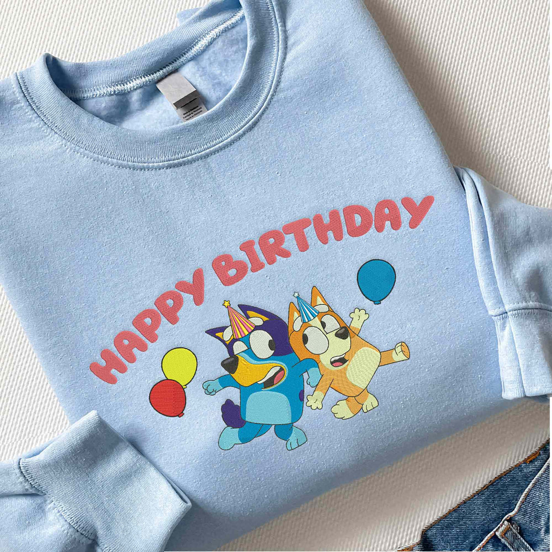 Cartoon Funny Blue Dog Machine Embroidery Sweatshirt, Blue Dog Birthday Sweatshirt B_M41