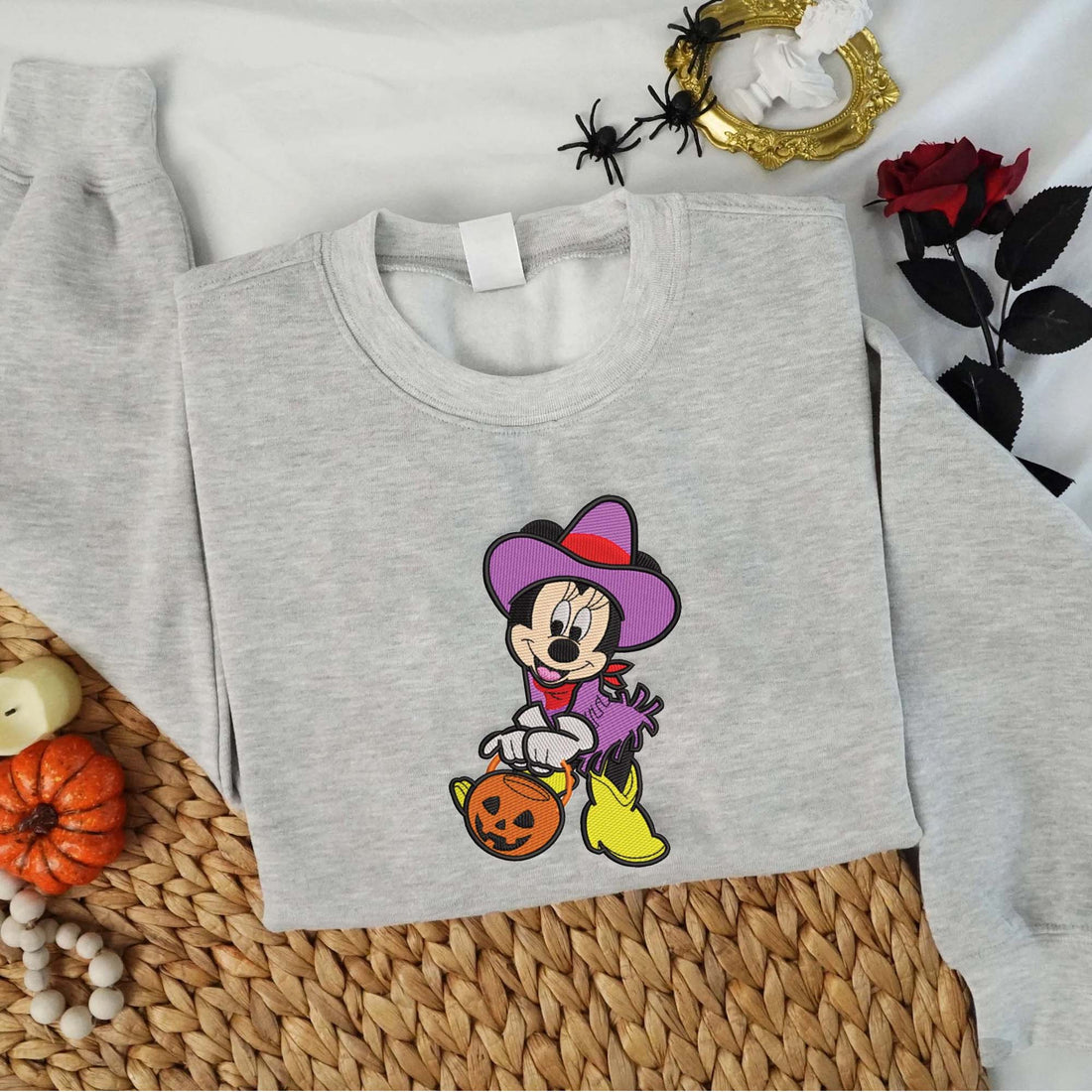 Mouse Carry Pumpkin Halloween Sweatshirt, Halloween Embroidery Sweatshirt HLW_M987