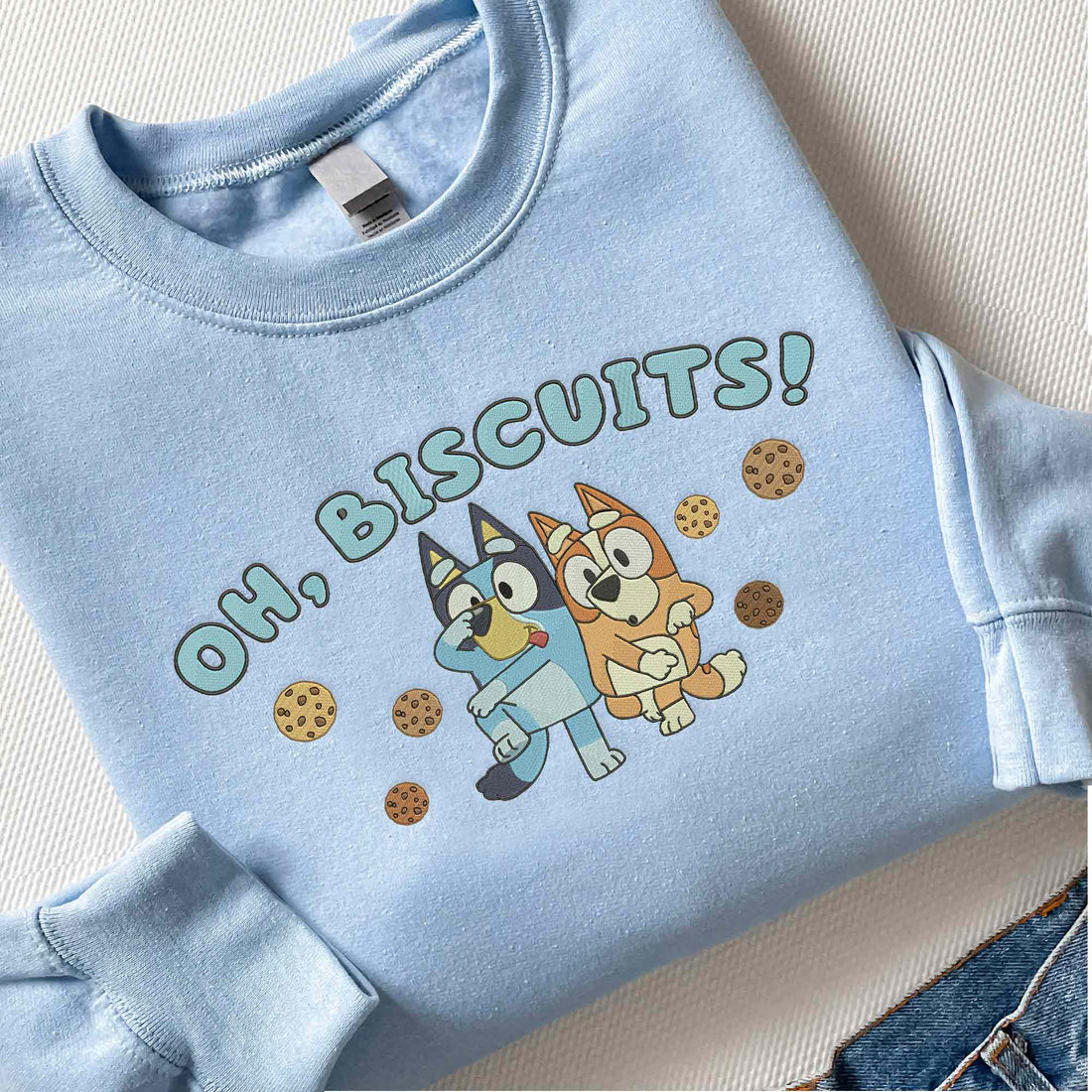 Oh Biscuits Cute Blue Dog Sweatshirt, Blue Dog Embroidery  Sweatshirt B_M56