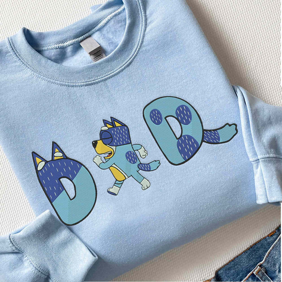 Dad Blue Dog Embroidery Sweatshirt, Mom And Dad Embroidery Sweatshirt B_M02