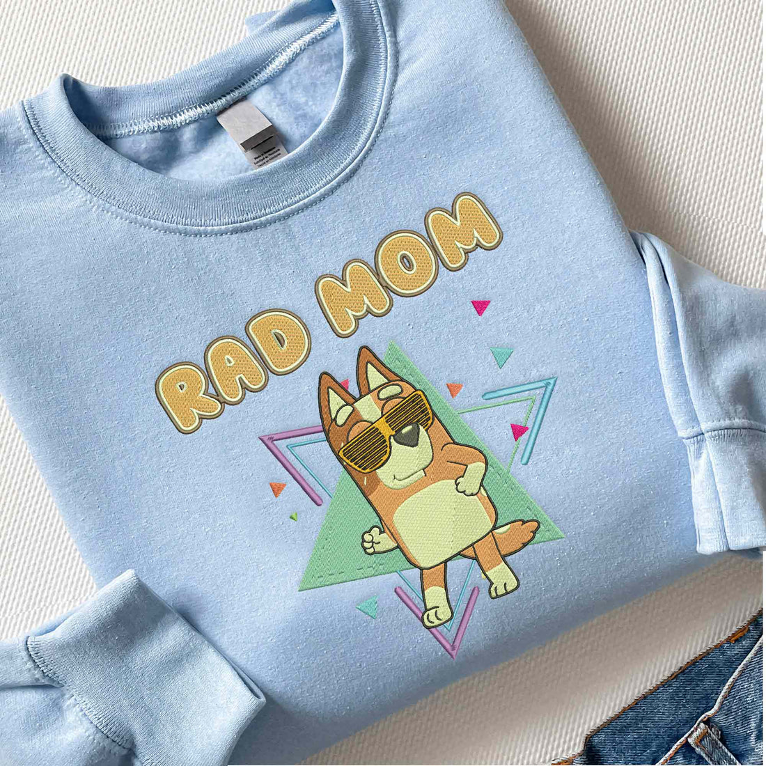 Rad Mom Blue Dog Embroidery Sweatshirt, Cute Blue Dog Mom Sweatshirt B_M30