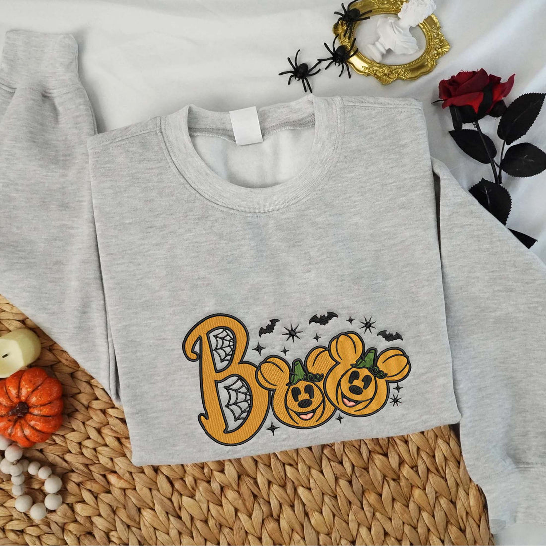 Boo Pumpkin Mouse Halloween Sweatshirt, Halloween Embroidery Sweatshirt HLW_M745