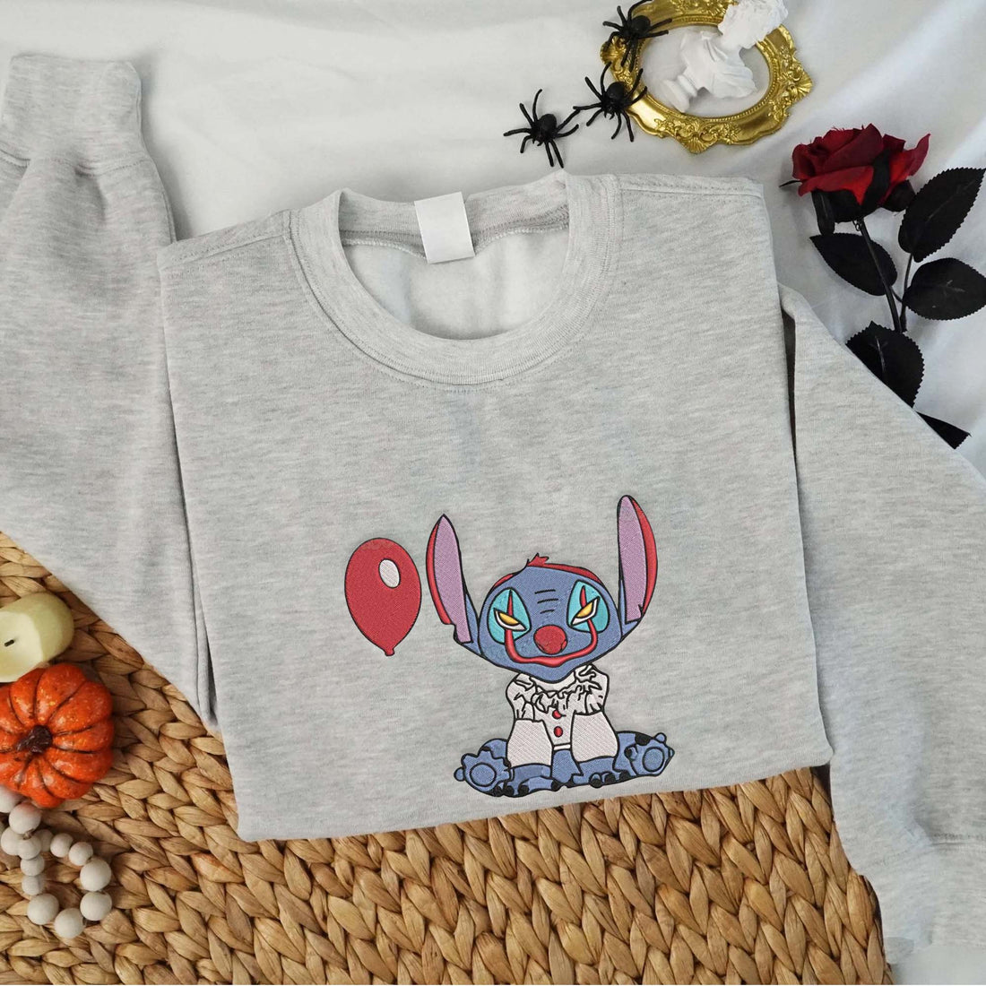 Cartoon Character with Balloon Sweatshirt, Halloween Embroidery Sweatshirt HLW_M842