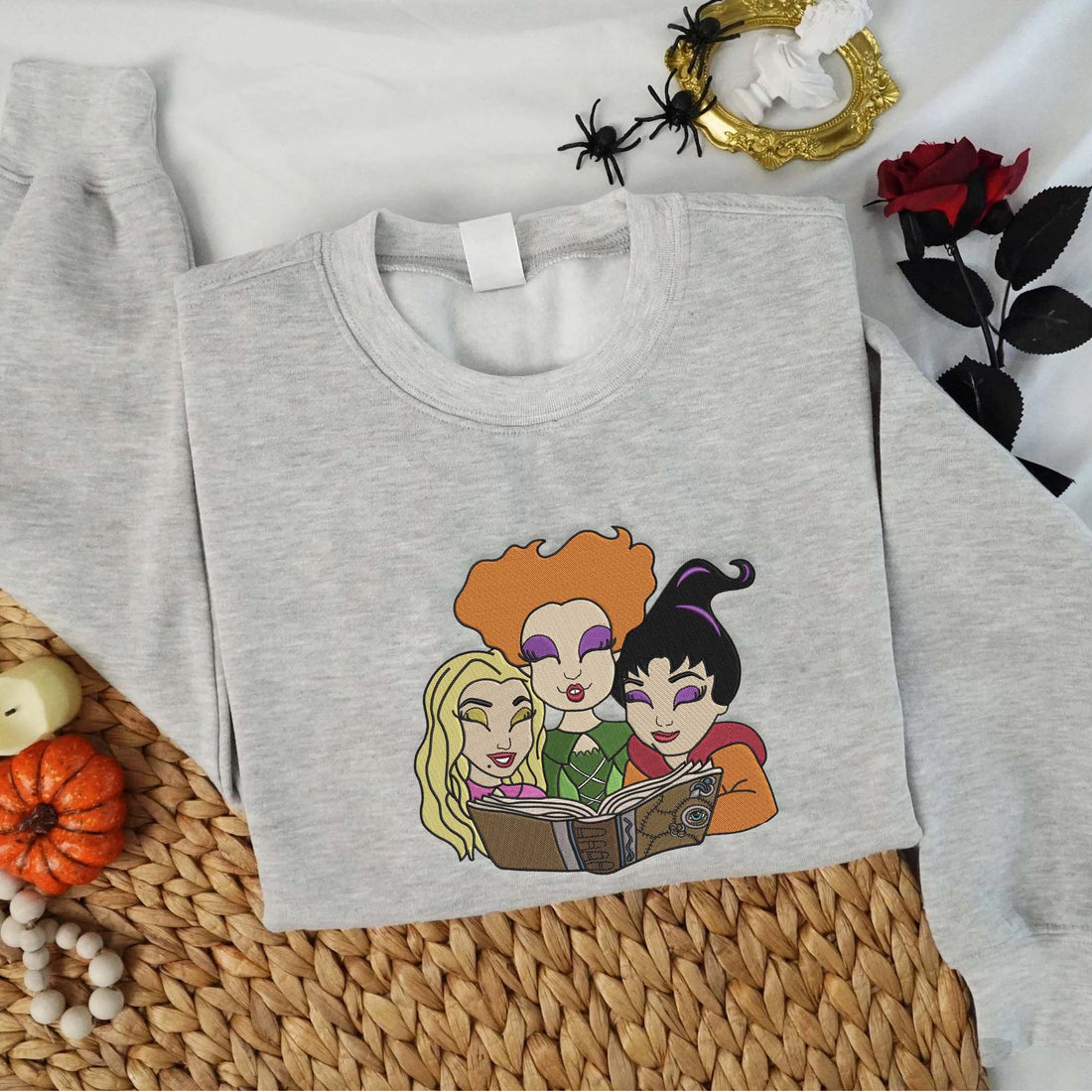 Sanderson Sisters Reading Book Embroidery Sweatshirt, Halloween Embroidery Sweatshirt HLW_M778