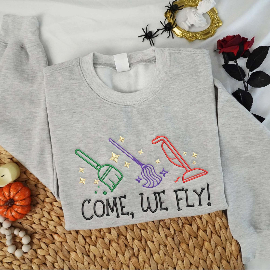 Come, We Fly Halloween Embroidery Sweatshirt, Halloween Embroidery Sweatshirt HLW_M795