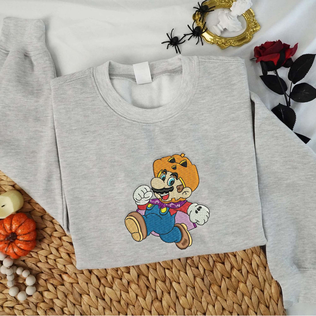 Cartoon Character with Pumpkin Hat HalloweenHalloween Embroidery Sweatshirt, Halloween Embroidery Sweatshirt HLW_M874