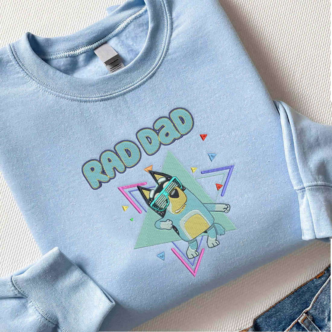 Rad Dad Blue Dog Embroidery Sweatshirt, Cute Blue Dog Dad Sweatshirt B_M29
