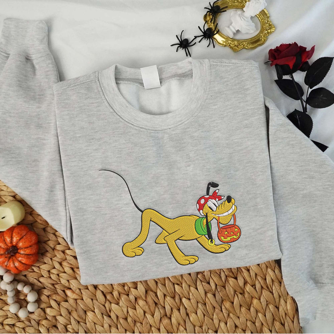 Funny Dog Carry Pumpkin Halloween Sweatshirt, Halloween Embroidery Sweatshirt HLW_M983