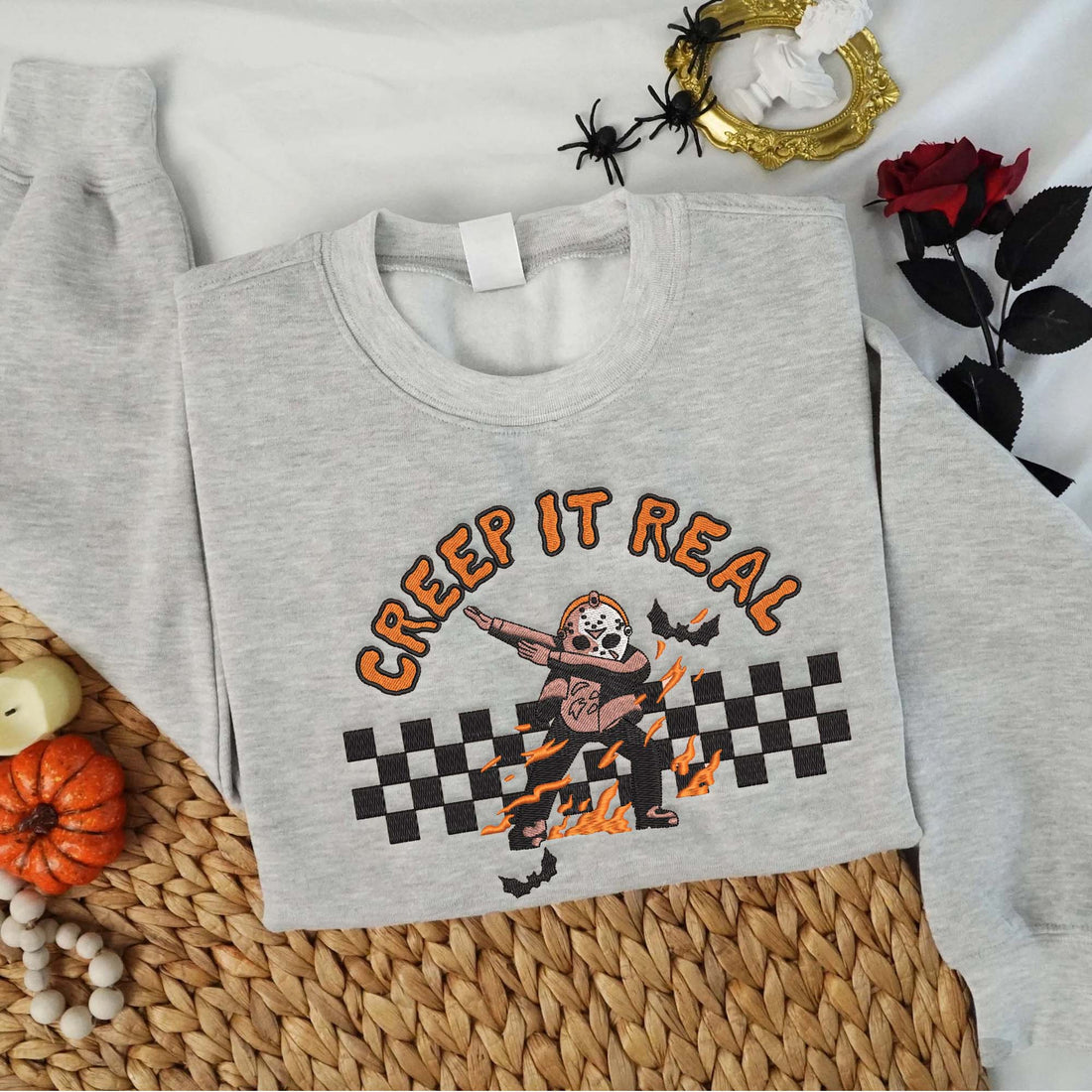 Creep It Real Halloween Embroidery Sweatshirt, Halloween Embroidery Sweatshirt HLW_M947
