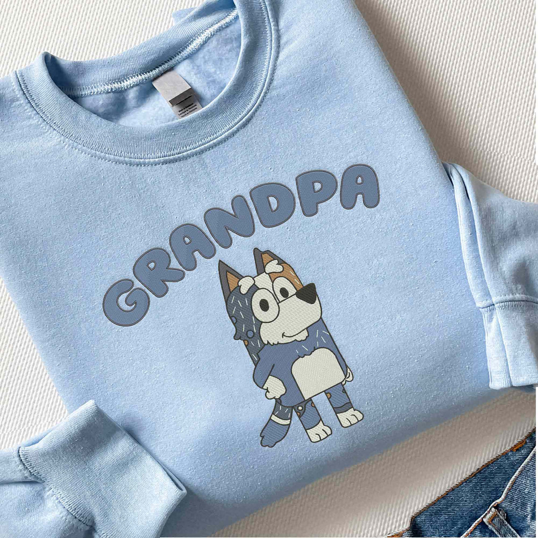 Blue Dog Grandpa Embroidery  Sweatshirt, Family Blue Dog Embroidery  Sweatshirt B_M61