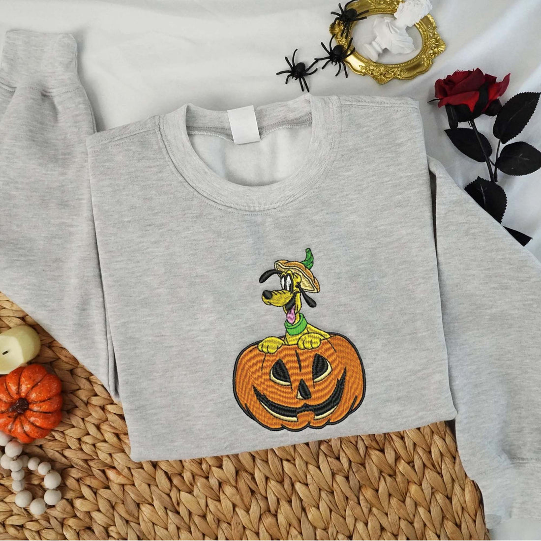 Dog in Pumpkin Halloween Embroidery Sweatshirt, Halloween Embroidery Sweatshirt HLW_M1002