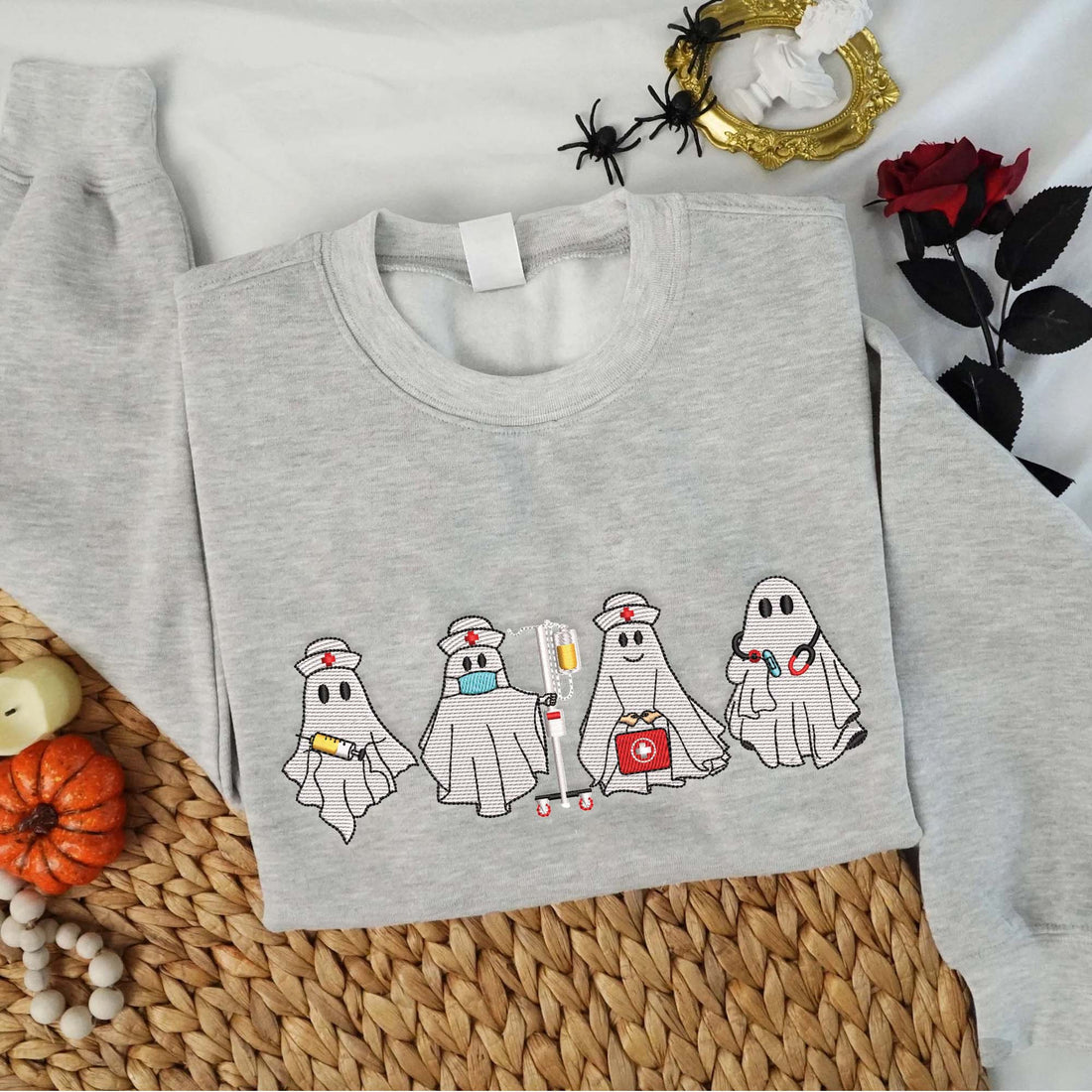 Nurse Ghosts Halloween Embroidery Sweatshirt, Halloween Embroidery Sweatshirt HLW_M1380