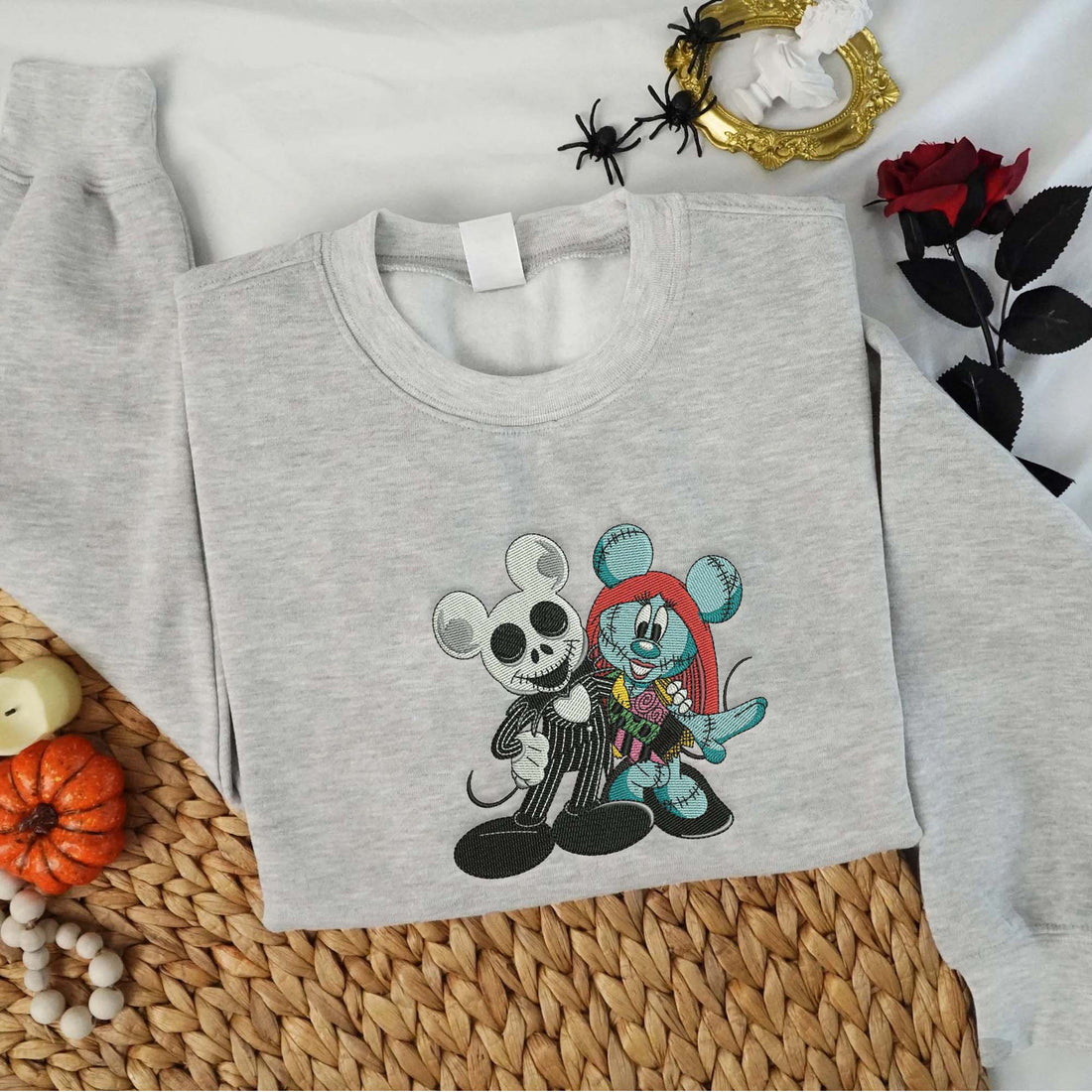 Horror Couple Mouse Character Halloween Embroidery Sweatshirt, Halloween Embroidery Sweatshirt HLW_M1018