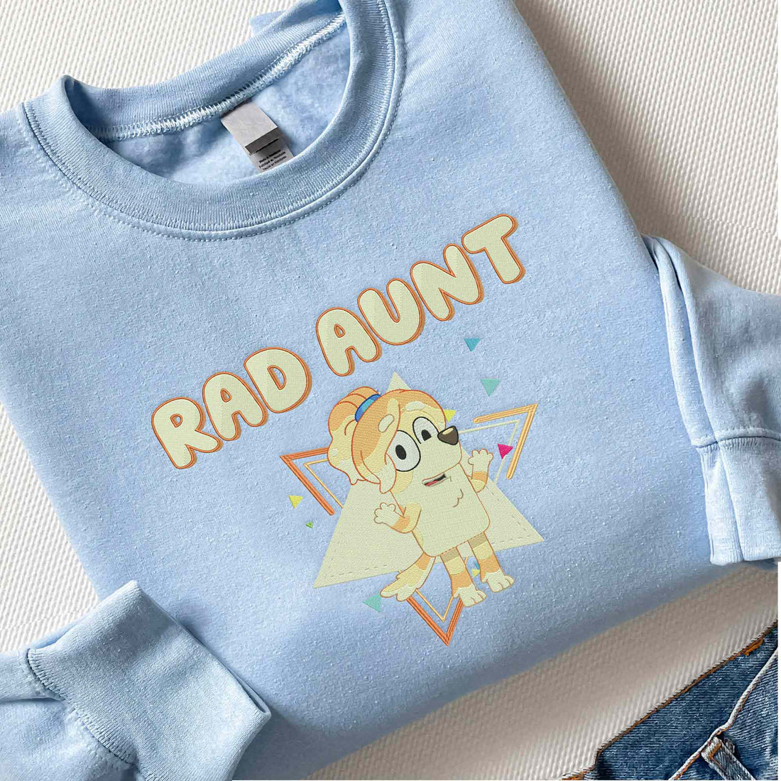Blue Dog Rad Aunt Embroidery  Sweatshirt, Family Blue Dog Embroidery  Sweatshirt B_M68