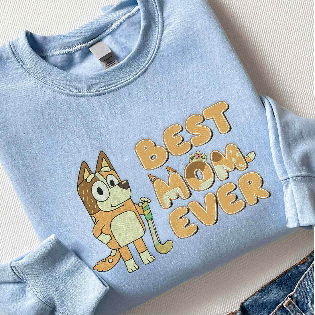 Mama Blue Dog Best Mom Ever Sweatshirt, Funny Blue Dog Embroidery Sweatshirt B_M97