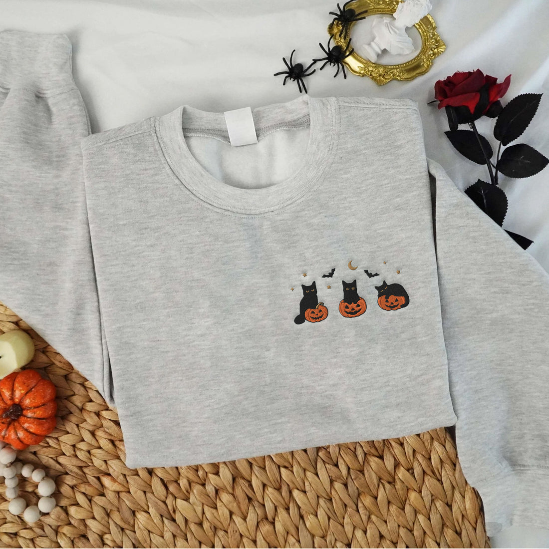 Pumpkin Cat Halloween Sweatshirt, Halloween Embroidery Sweatshirt HLW_M354
