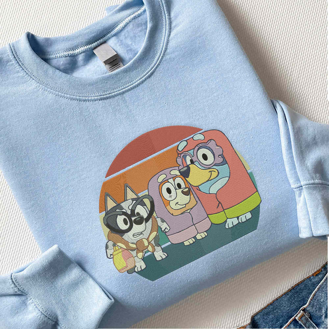 Cartoon Embroidery Sweatshirt, Blue Dog Embroidery Sweatshirt B_M31