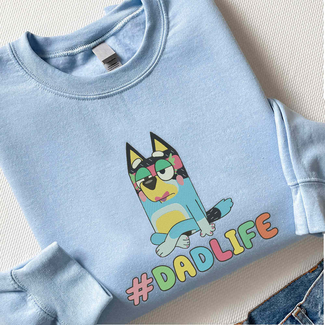 Cute Blue Dog Dad Sweatshirt, Dad Embroidery Sweatshirt B_M90
