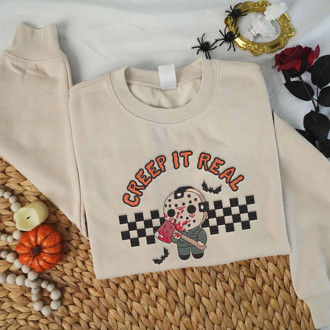 Creep It Real Killer Carry Poleax Embroidery Sweatshirt, Halloween Embroidery Sweatshirt HLW_M1150