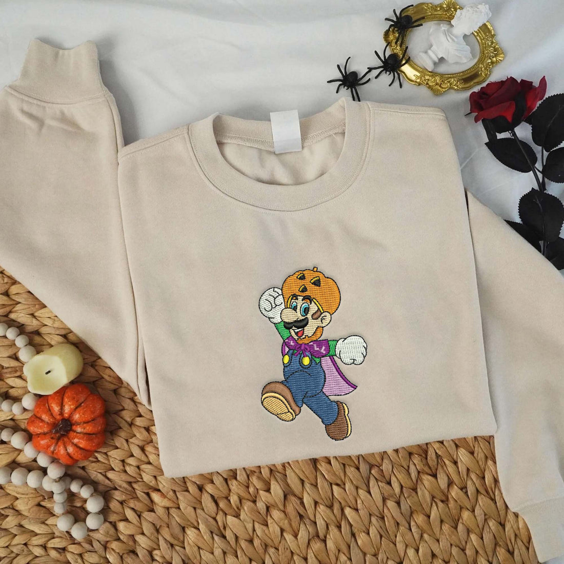 Cartoon Character Running with Pumpkin Halloween Sweatshirt, Halloween Embroidery Sweatshirt HLW_M873
