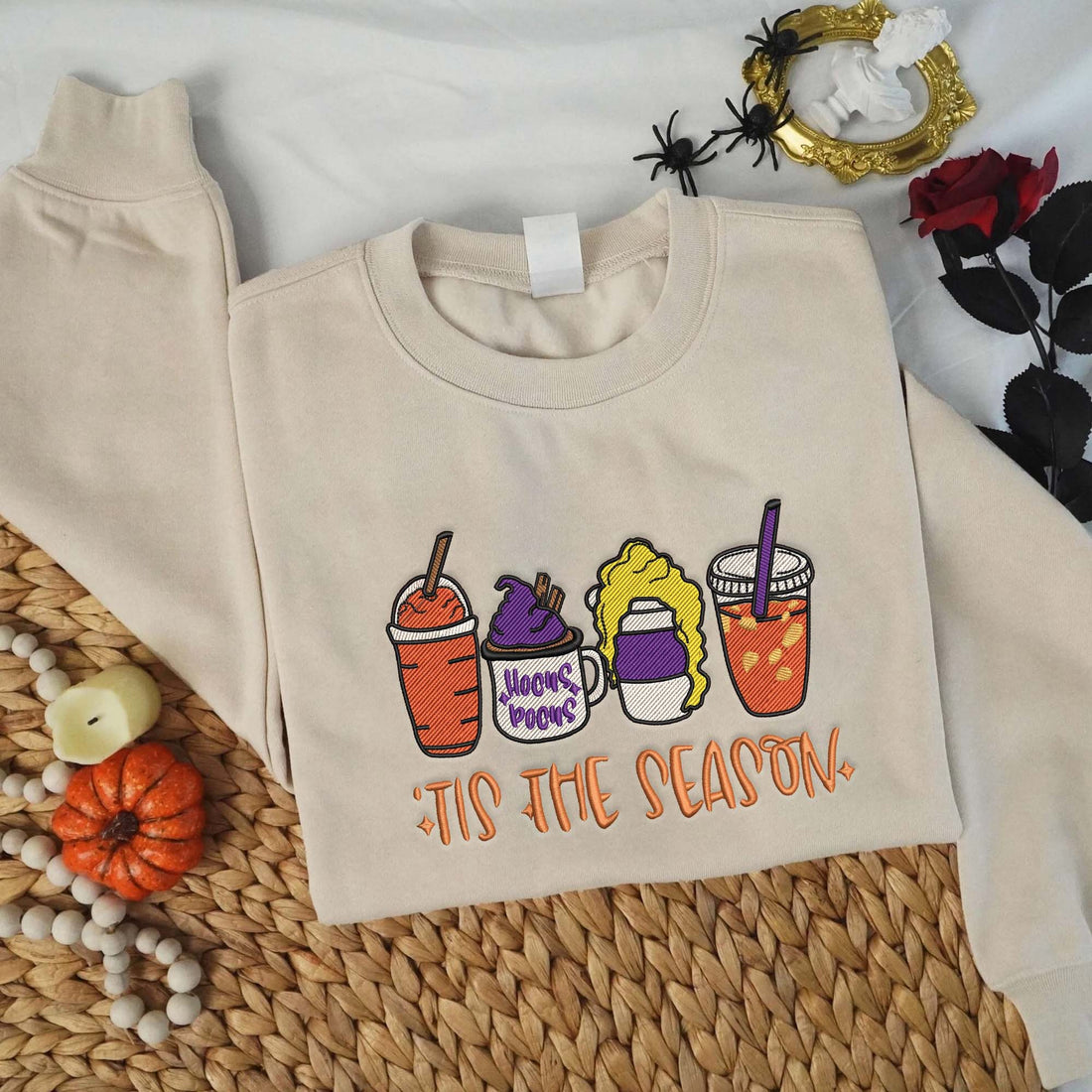 Tis The Season Halloween Embroidery Sweatshirt, Halloween Embroidery Sweatshirt HLW_M940