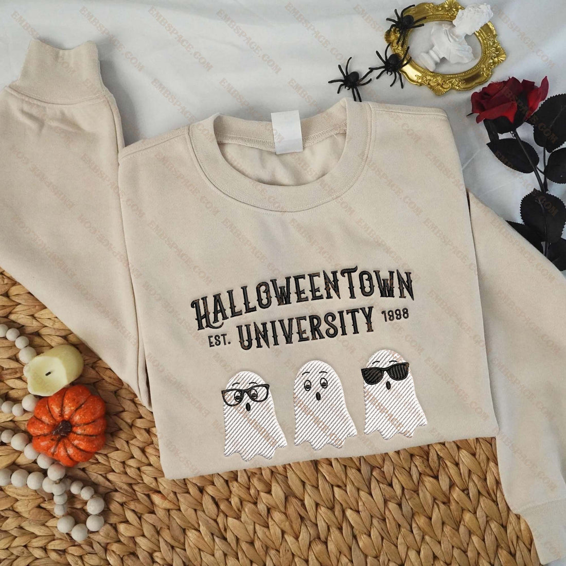 HalloweenTown University Ghost EST 1998 Embroidery Sweatshirt, Halloween Embroidery Sweatshirt HLW_M1595