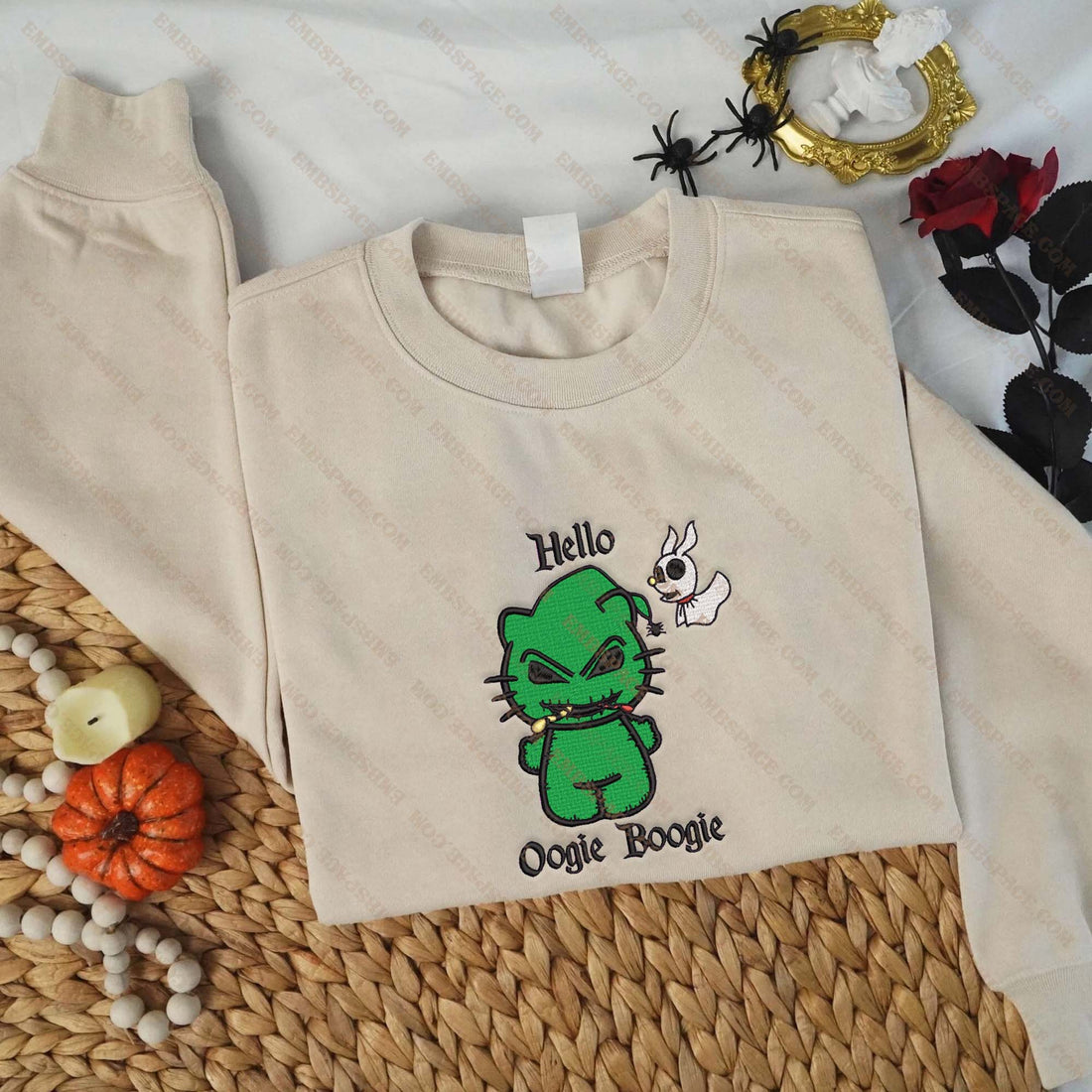 Hello Cat Horror Character Halloween Embroidery Sweatshirt, Halloween Embroidery Sweatshirt HLW_M1465
