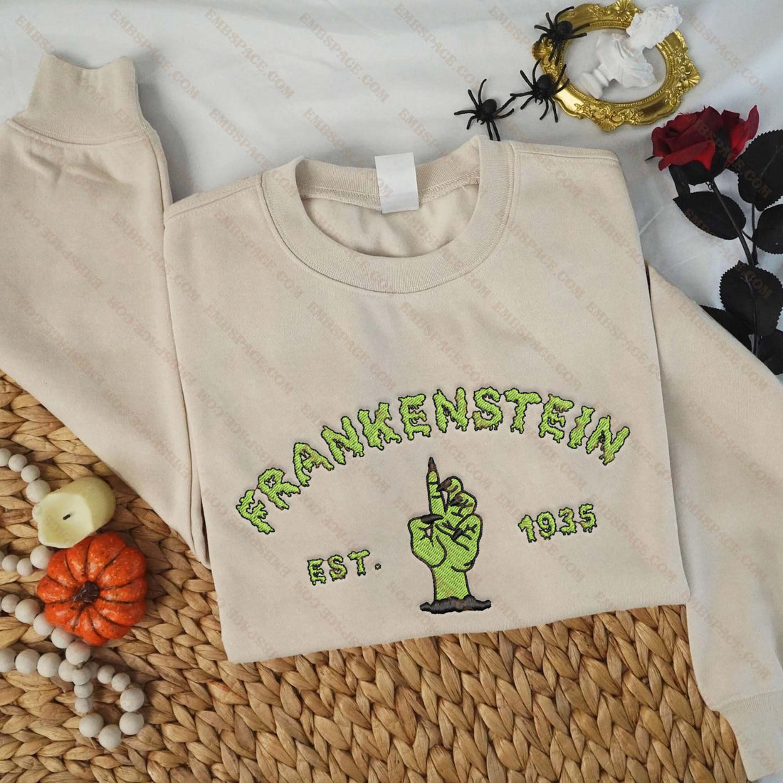 Monster Hand Est 1935 Horror Movie Halloween Embroidery Sweatshirt, Halloween Embroidery Sweatshirt HLW_M1526