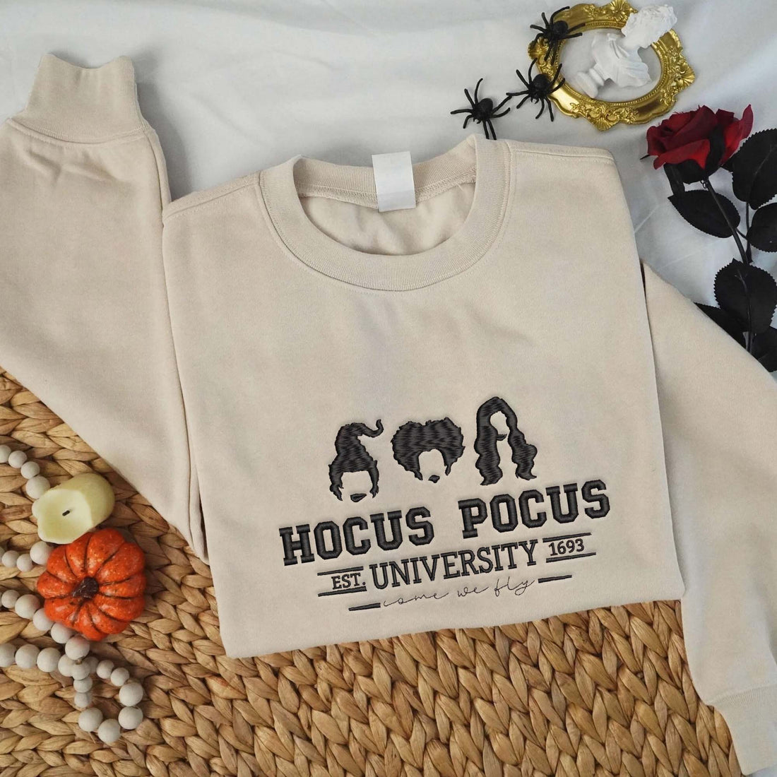 University Three Witches Come We Fly Est 1693 Halloween Sweatshirt, Halloween Embroidery Sweatshirt HLW_M1134