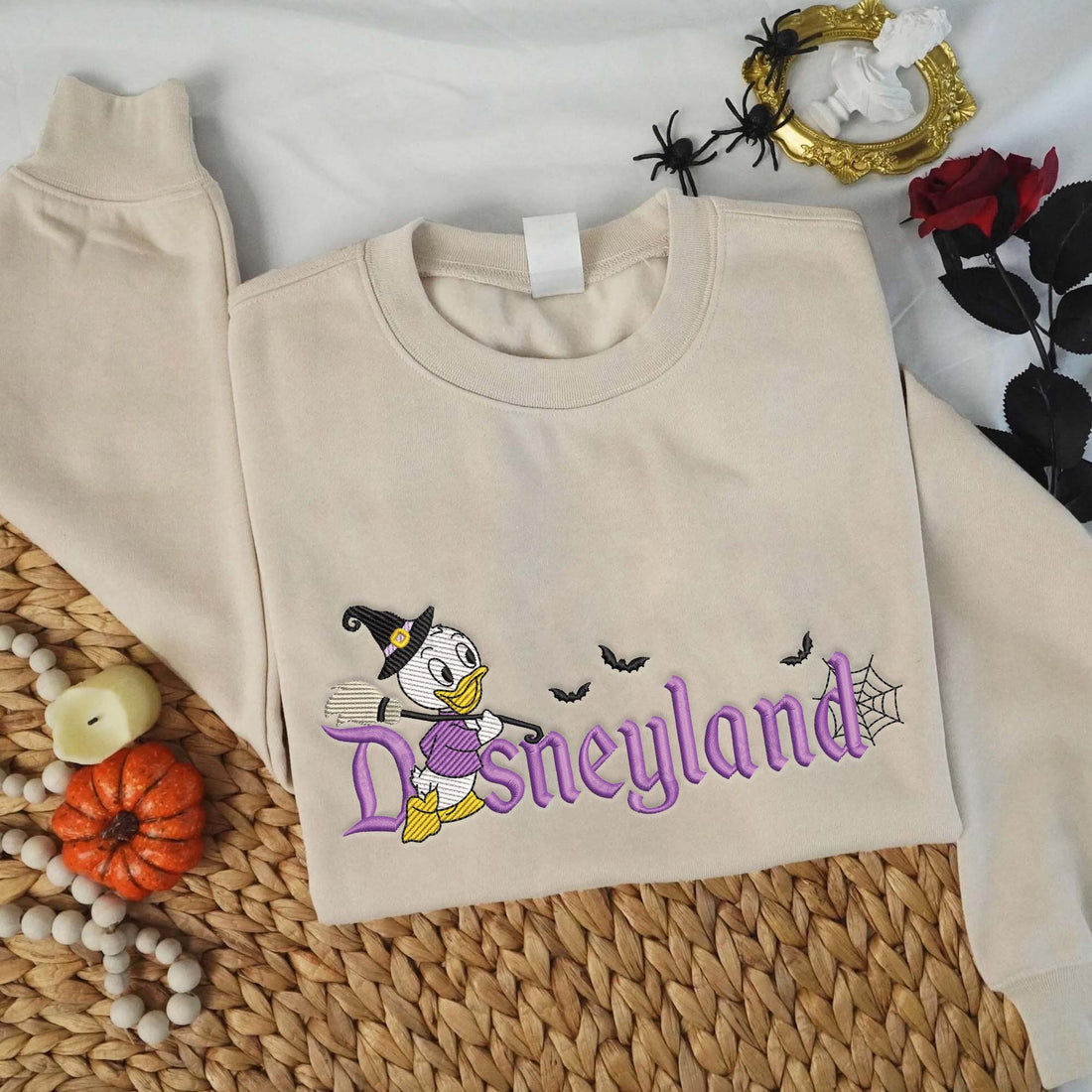 Duck Carry Broom Halloween Embroidery Sweatshirt, Halloween Embroidery Sweatshirt HLW_M1254