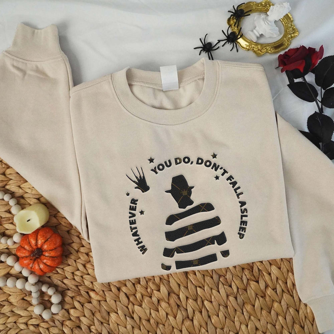 Whatever You Do Don't Fall Asleep Halloween Embroidery Sweatshirt, Halloween Embroidery Sweatshirt HLW_M1400