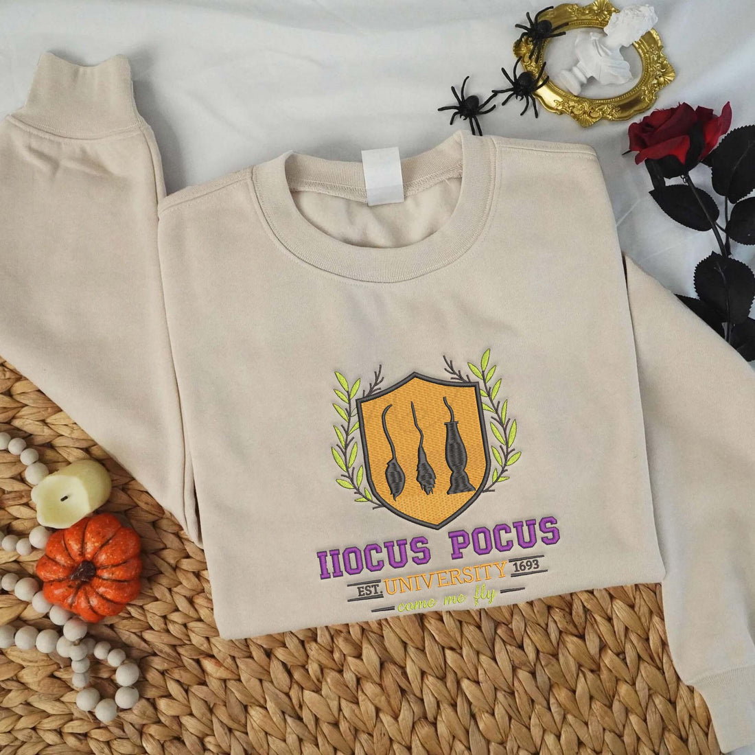University Witch Come We Fly Est 1693 Halloween Sweatshirt, Halloween Embroidery Sweatshirt HLW_M1132