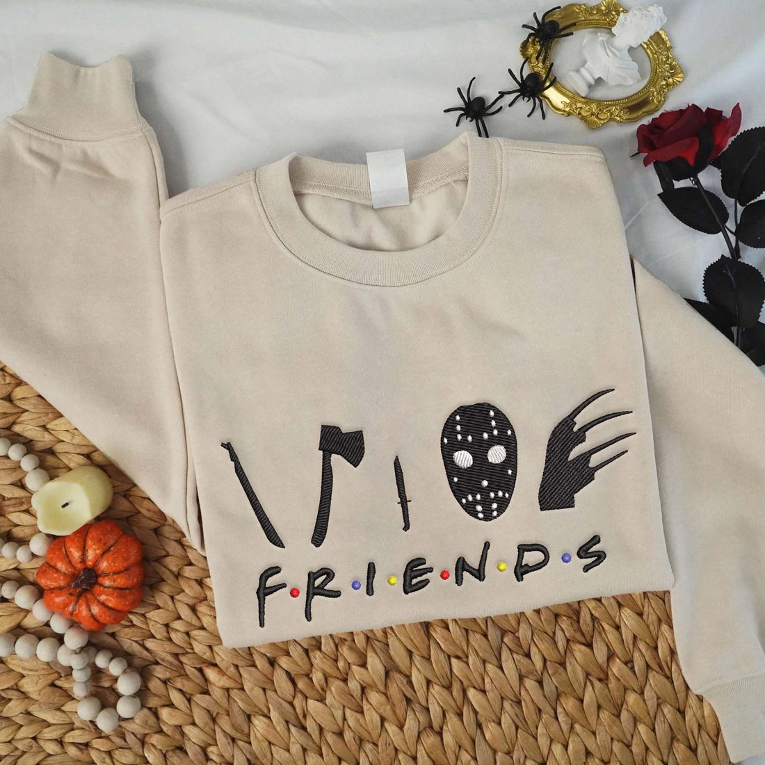 Friends Horror Face Halloween Embroidery Sweatshirt, Halloween Embroidery Sweatshirt HLW_M937