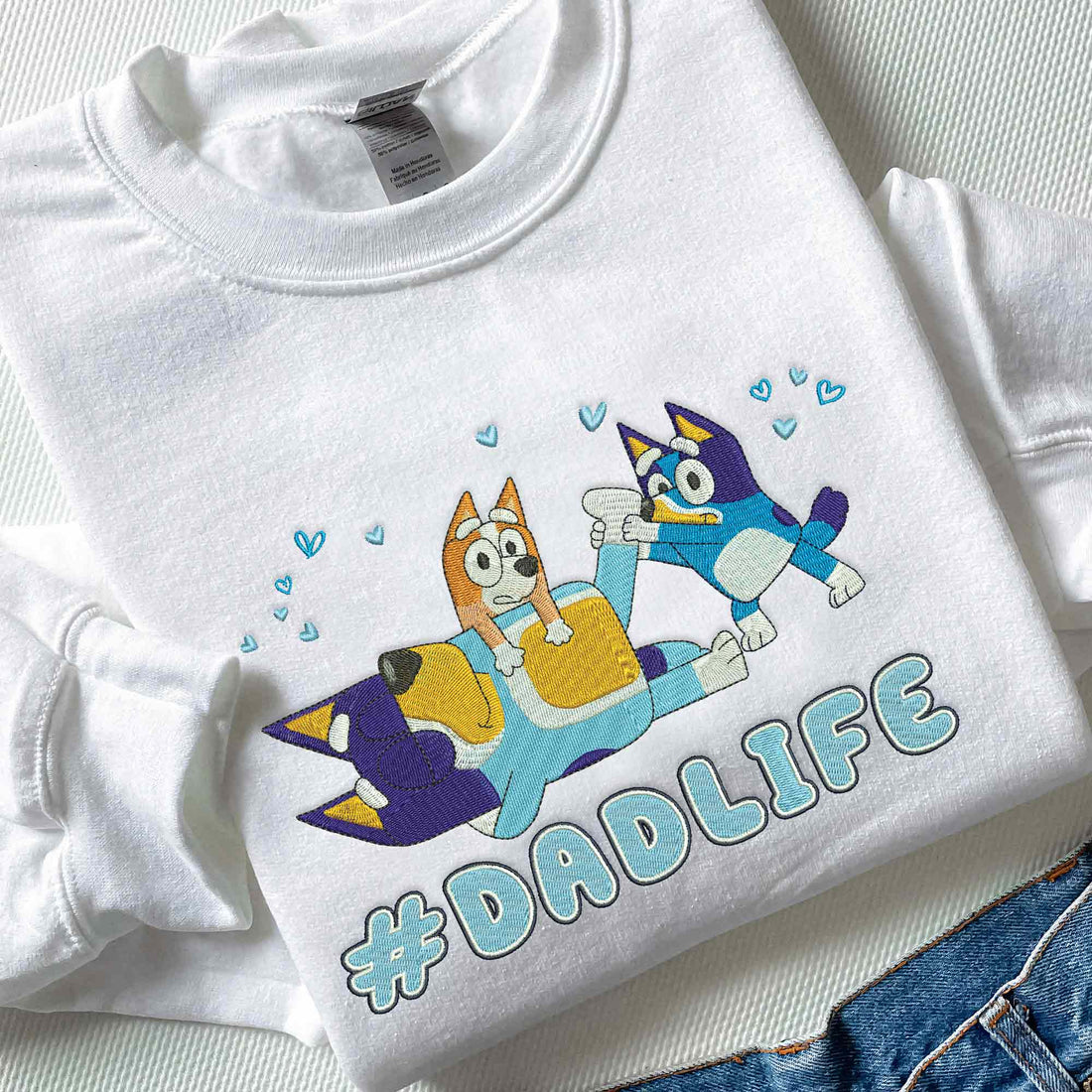 Blue Dog Cute Dad Embroidery Sweatshirt, Dad Blue Dog Embroidery Sweatshirt B_M10