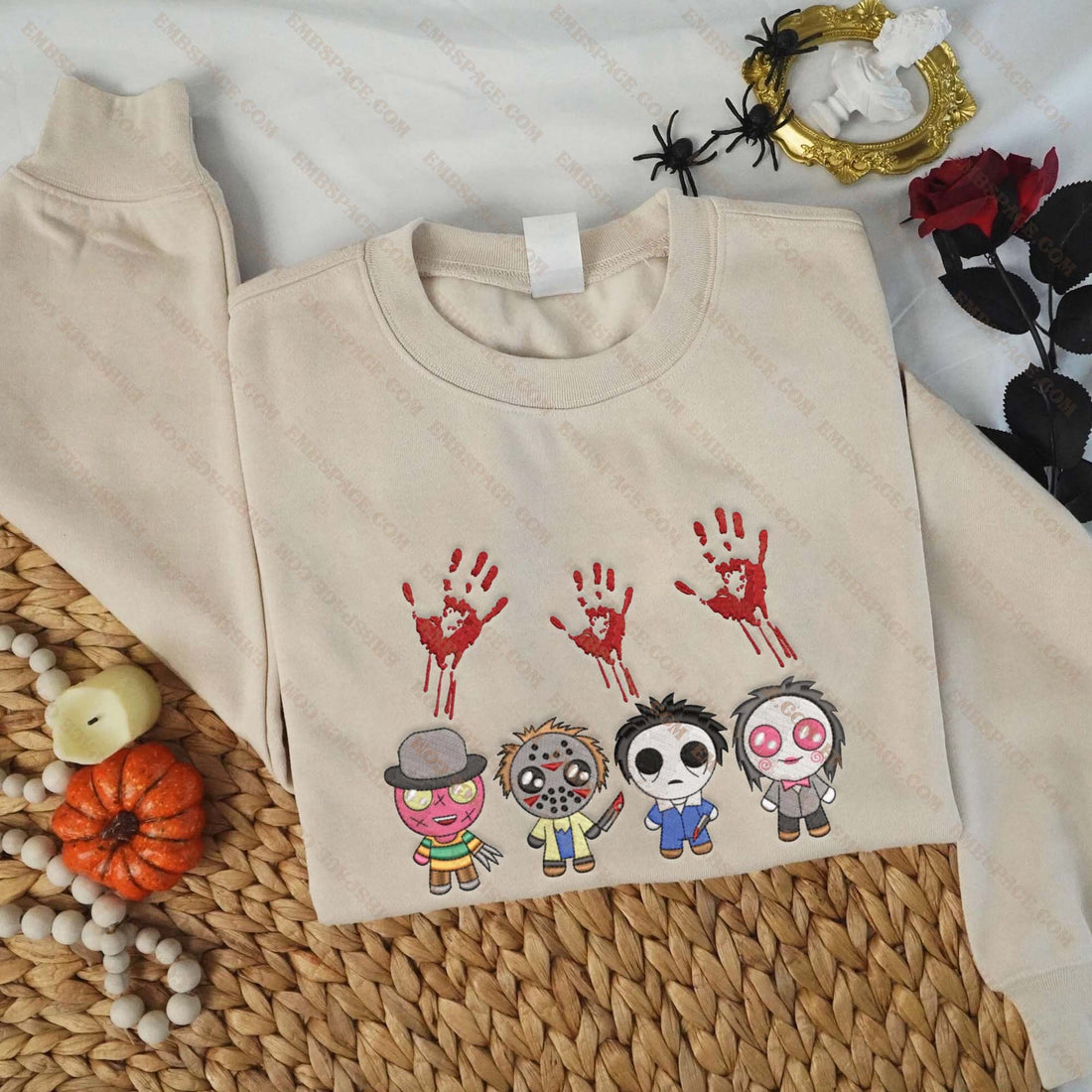 Chibi Killer Movie Character Embroidered Sweatshirt, Halloween Embroidery Sweatshirt HLW_M1533