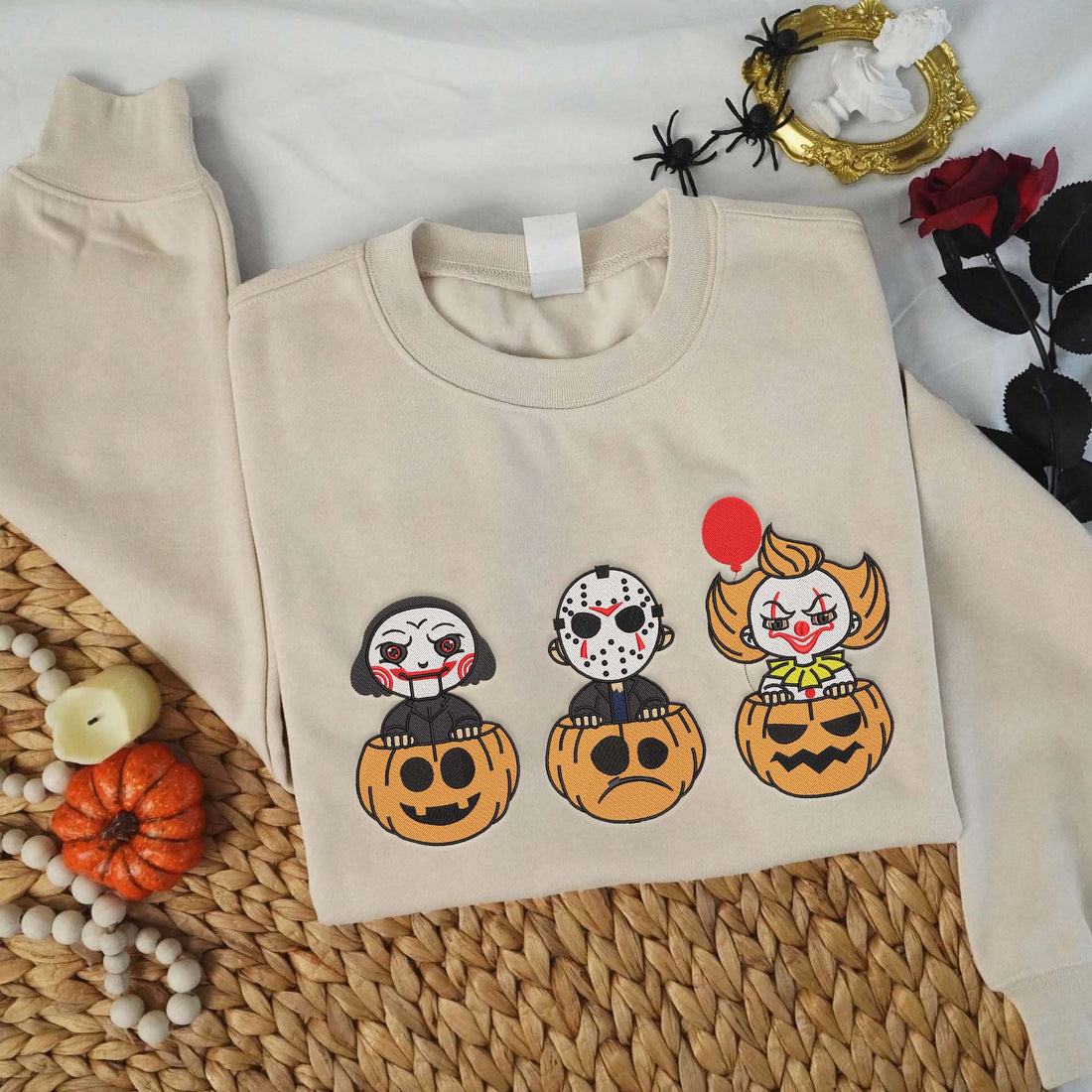 Killers in Pumpkin Halloween Embroidery Sweatshirt, Halloween Embroidery Sweatshirt HLW_M1090