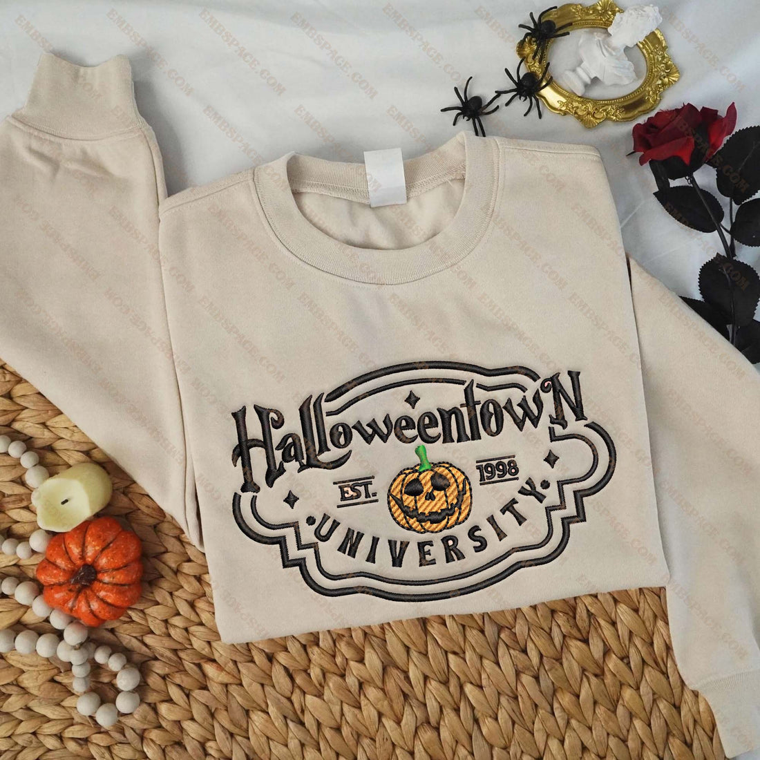 Halloween University Pumpkin EST 1998 Embroidery Sweatshirt, Halloween Embroidery Sweatshirt HLW_M1619