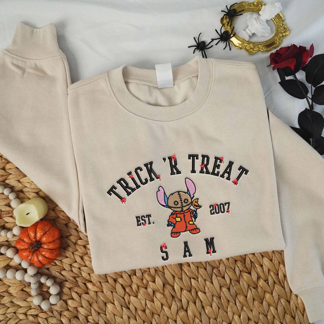 Trick or Treat Est 2007 Cartoon Horror Halloween Embroidery Sweatshirt, Halloween Embroidery Sweatshirt HLW_M1416