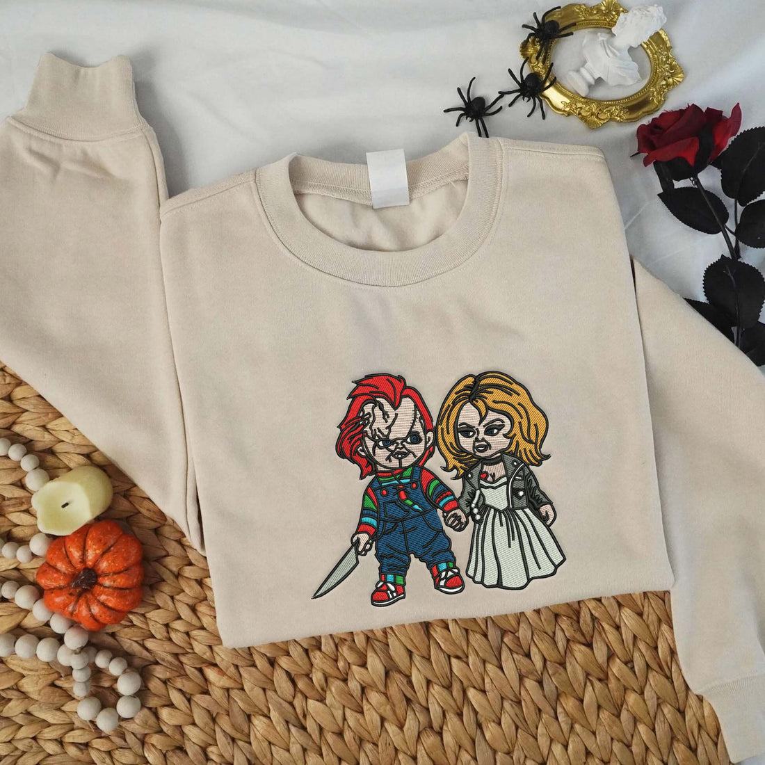 Couple Horror Halloween Embroidery Sweatshirt, Halloween Embroidery Sweatshirt HLW_M1049