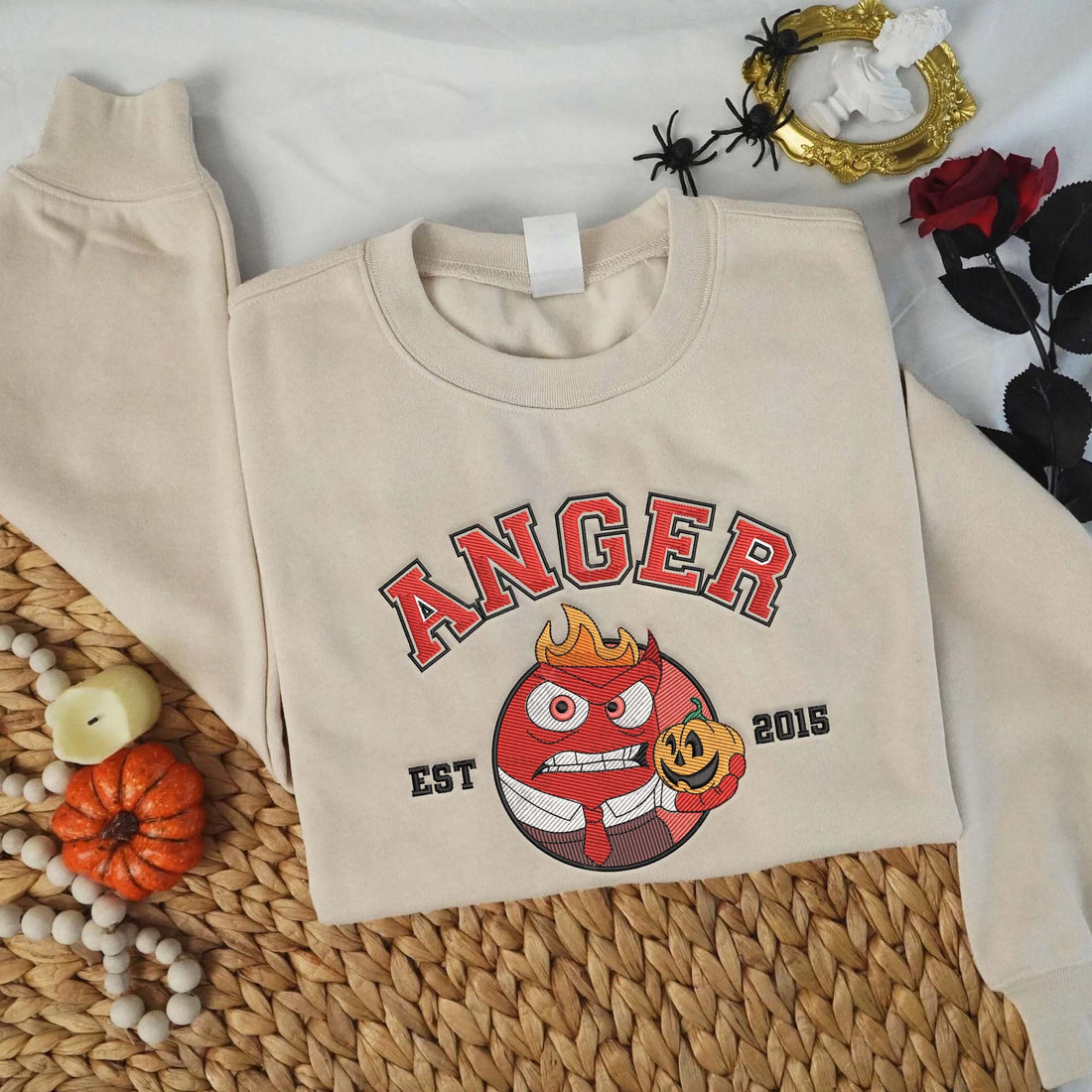 Emotions Angry Est 2015 Halloween Embroidery Sweatshirt, Halloween Embroidery Sweatshirt HLW_M1312
