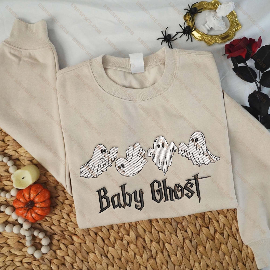 Baby Ghosts Fly Embroidery Sweatshirt, Halloween Embroidery Sweatshirt HLW_M1598