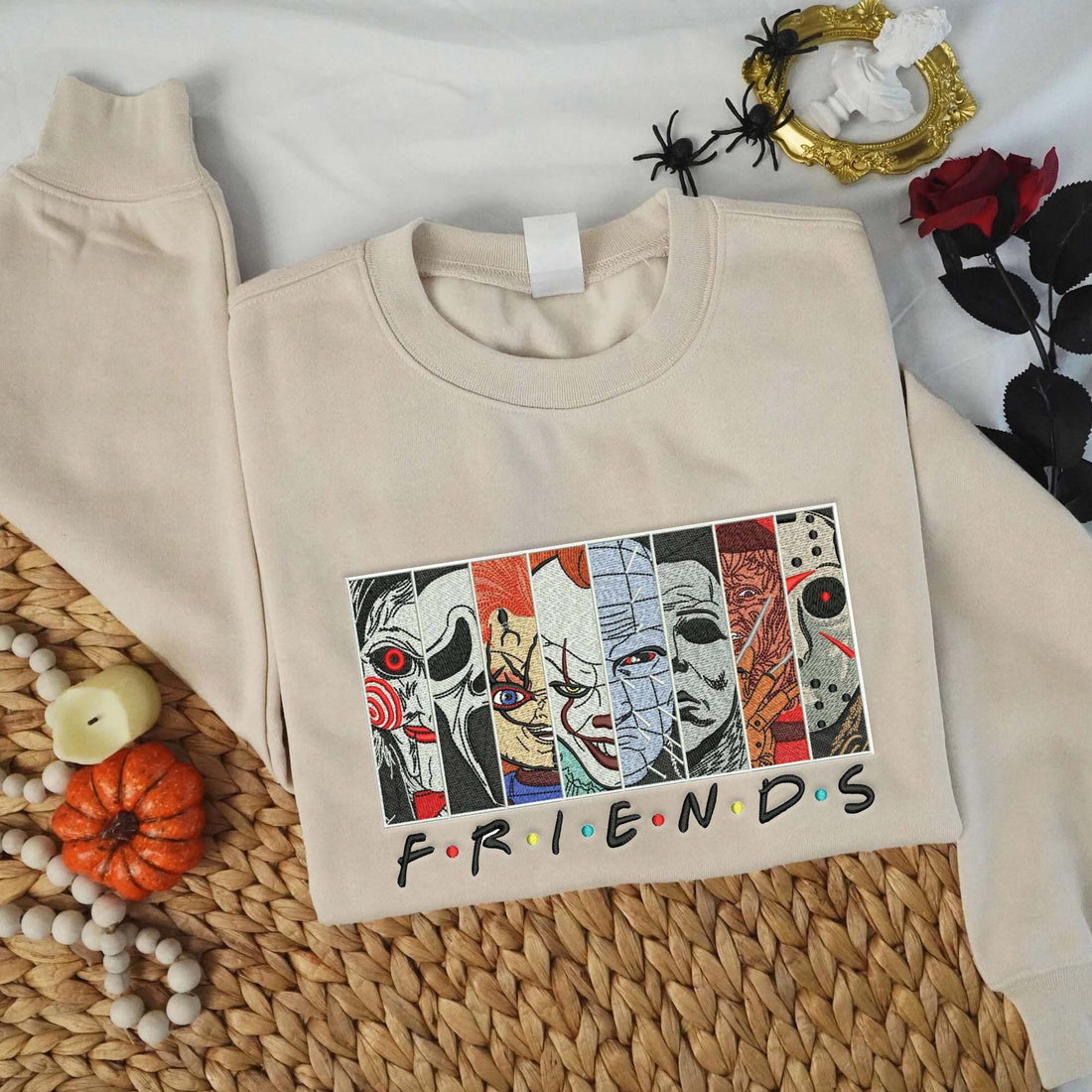 Friends Horror Character Halloween Embroidery Sweatshirt, Halloween Embroidery Sweatshirt HLW_M1073