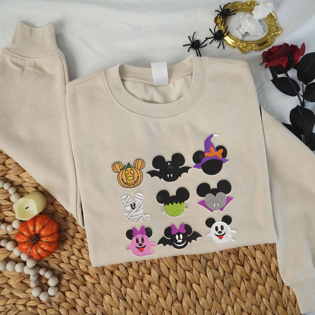 Ghost Mouse Pumpkin Halloween Embroidery Sweatshirt, Halloween Embroidery Sweatshirt HLW_M1320