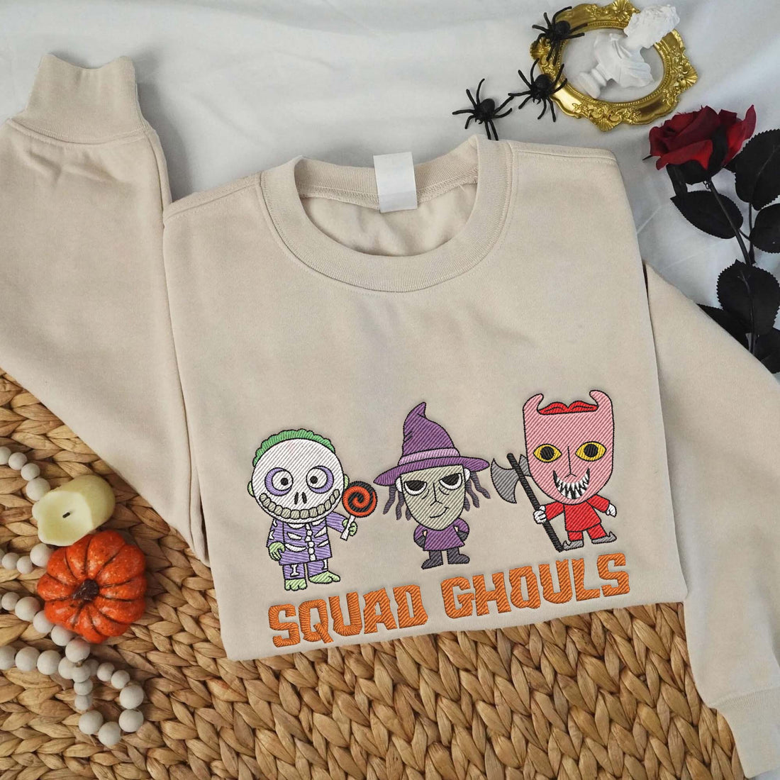 Squad Horor Character Halloween Embroidery Sweatshirt, Halloween Embroidery Sweatshirt HLW_M932