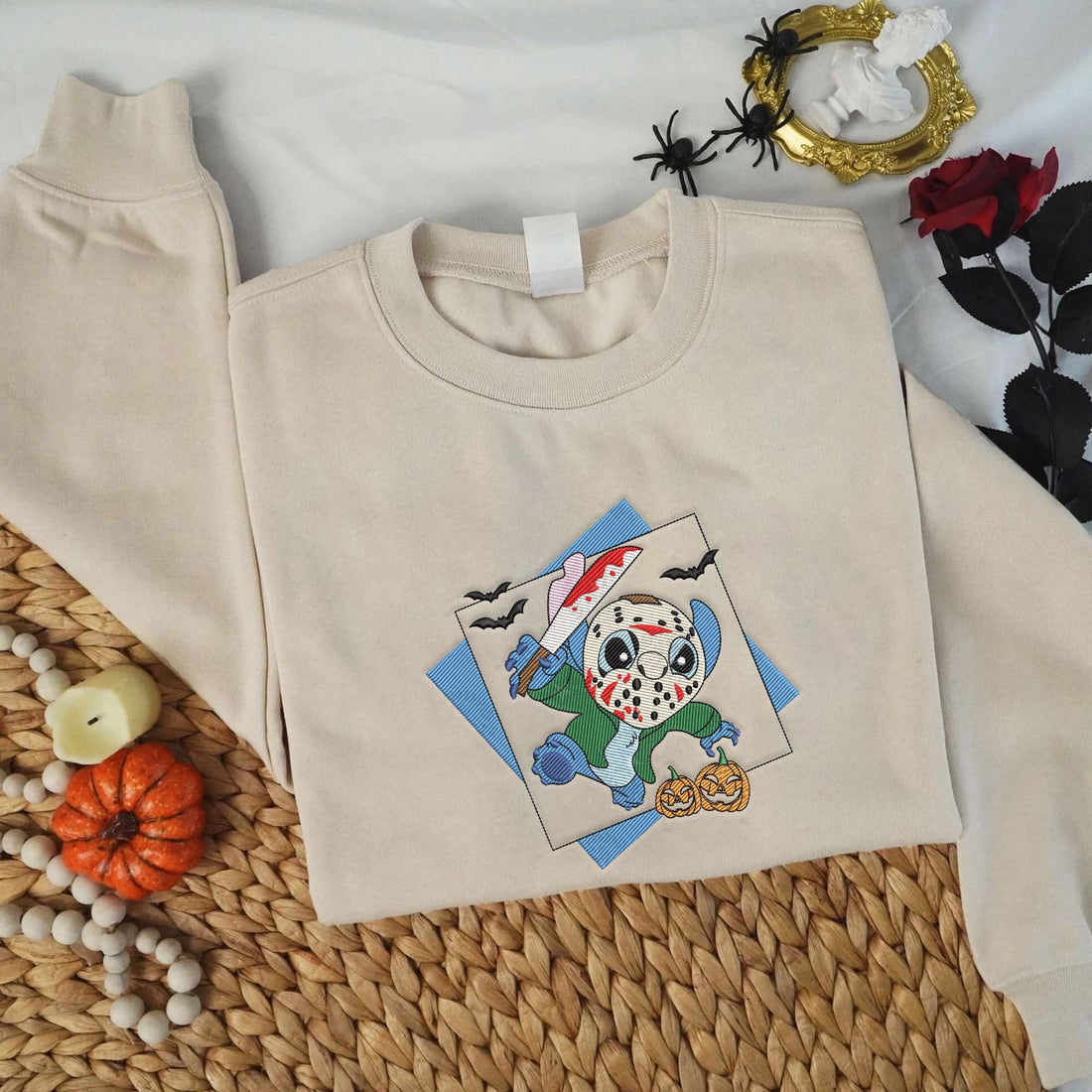 Cartoon Horror Charater Carry Knife Halloween Embroidery Sweatshirt, Halloween Embroidery Sweatshirt HLW_M1296