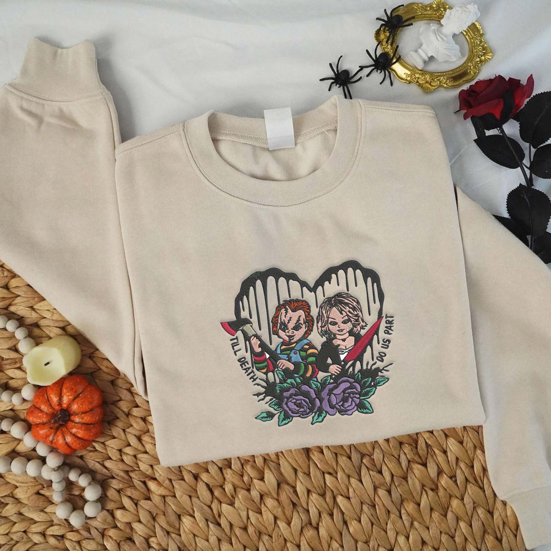 Couple Horror Character Halloween Embroidery Sweatshirt, Halloween Embroidery Sweatshirt HLW_M909