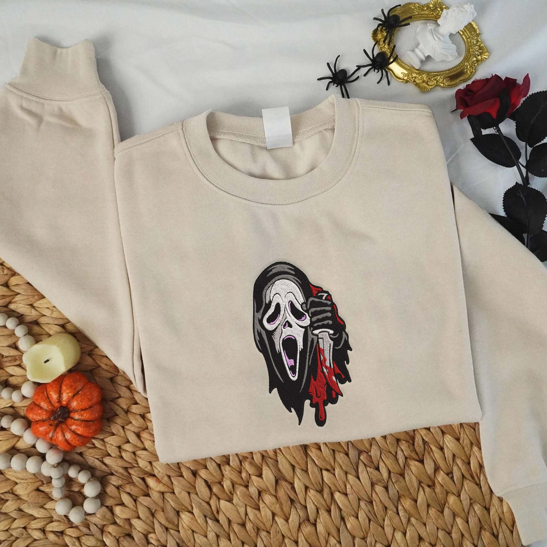Ghost Carry Knife Halloween Embroidery Sweatshirt, Halloween Embroidery Sweatshirt HLW_M922