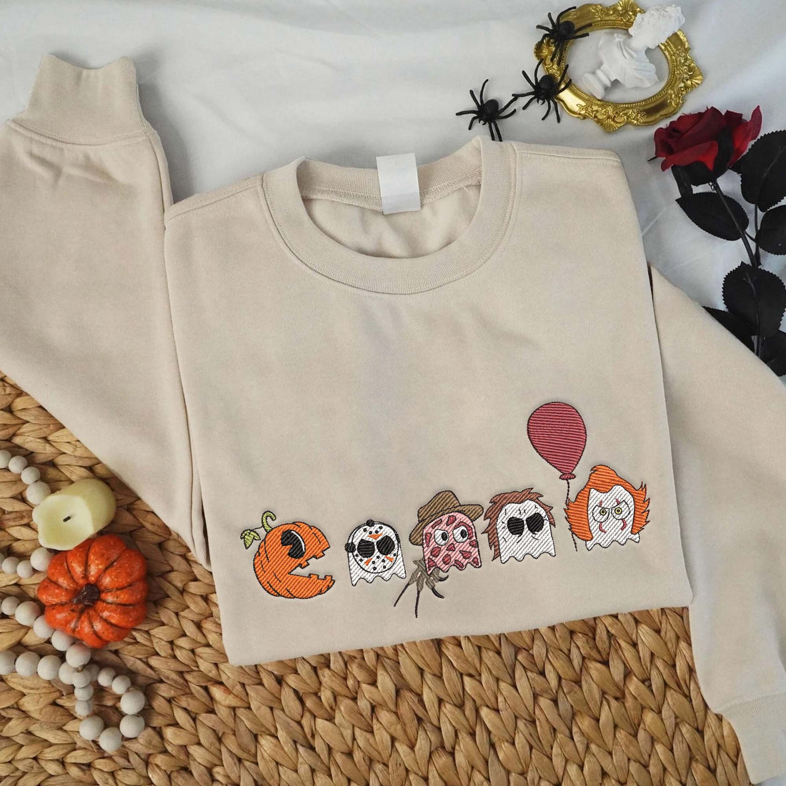 Pumpkin Friends Horror Halloween Embroidery Sweatshirt, Halloween Embroidery Sweatshirt HLW_M933